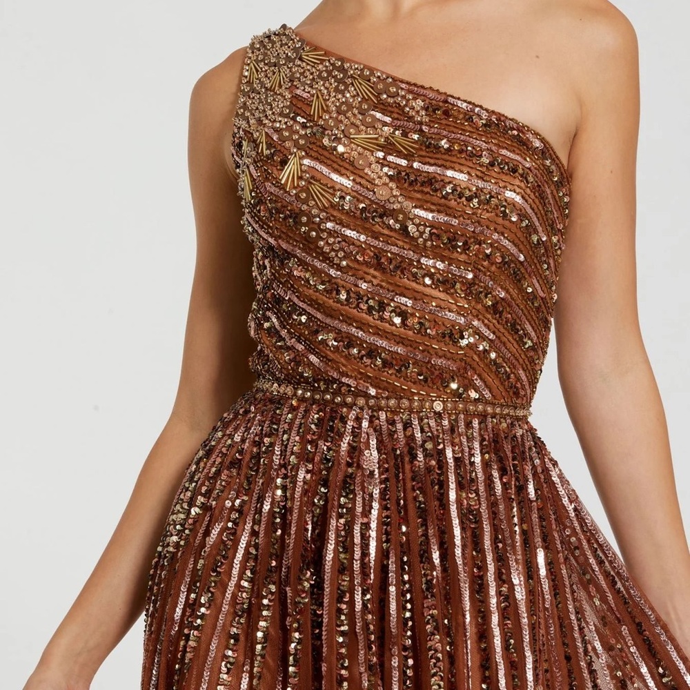 Mac Duggal One-Shoulder Sequin Gown in Copper Brown - Picture 3 of 8